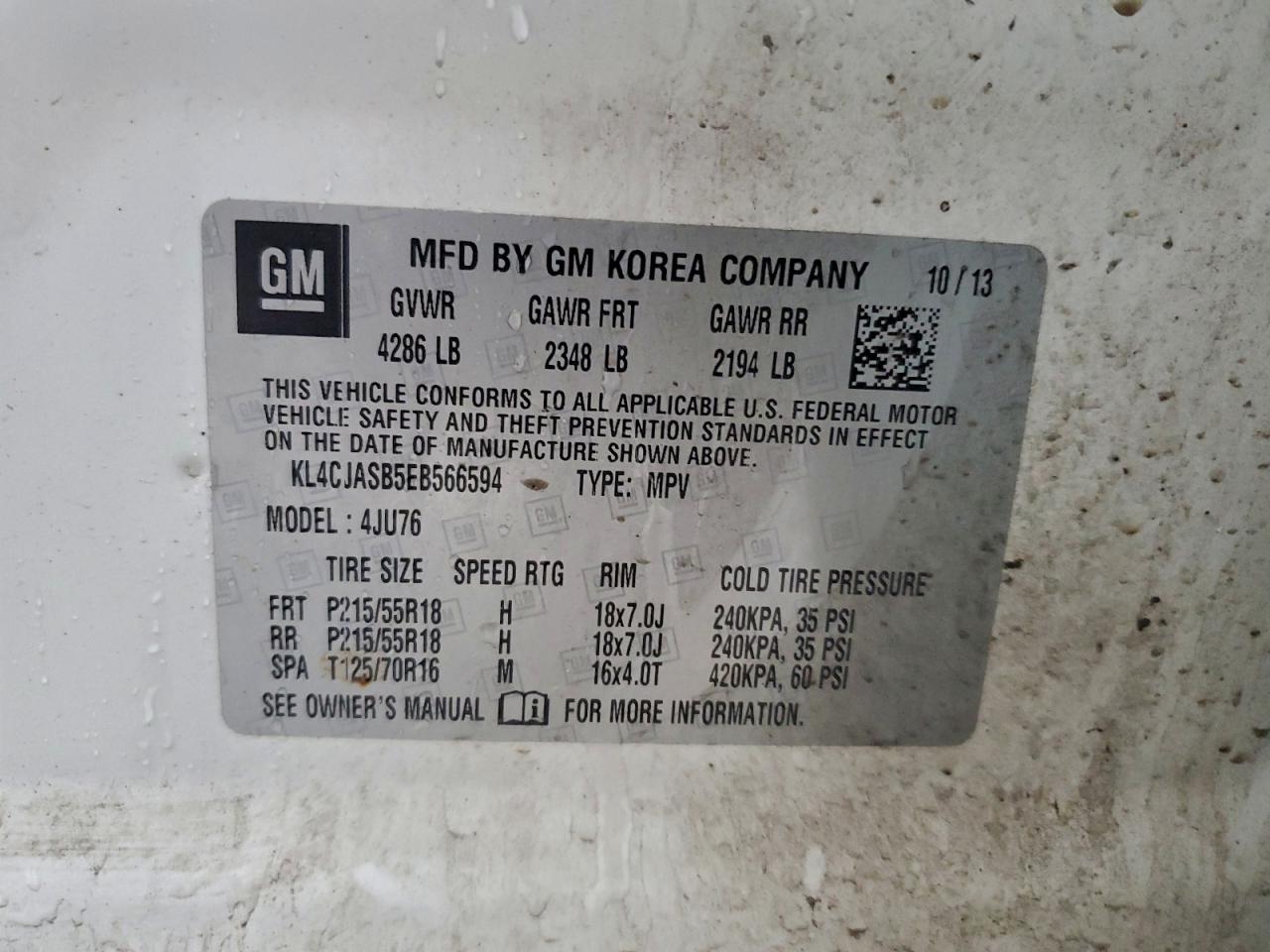 2014 Buick Encore VIN: KL4CJASB5EB566594 Lot: 94471545