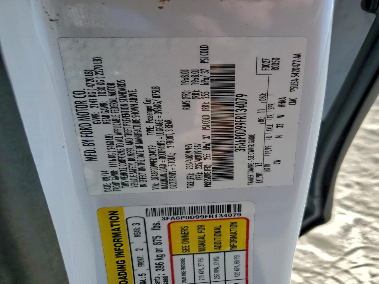 2015 Ford Fusion Titanium VIN: 3FA6P0D99FR134079 Lot: 94582475