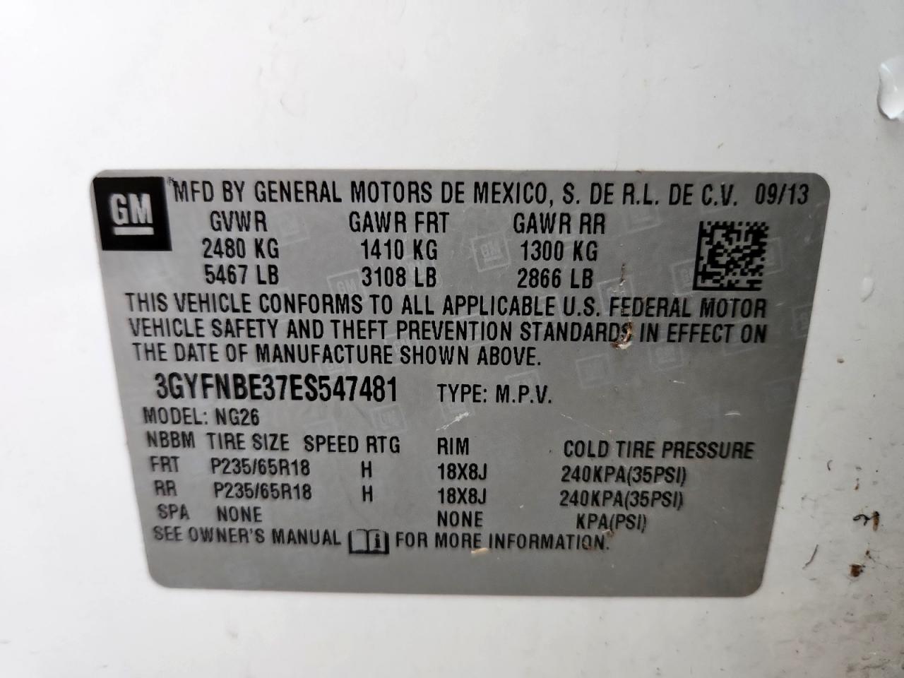 2014 Cadillac Srx Luxury Collection VIN: 3GYFNBE37ES547481 Lot: 93717655