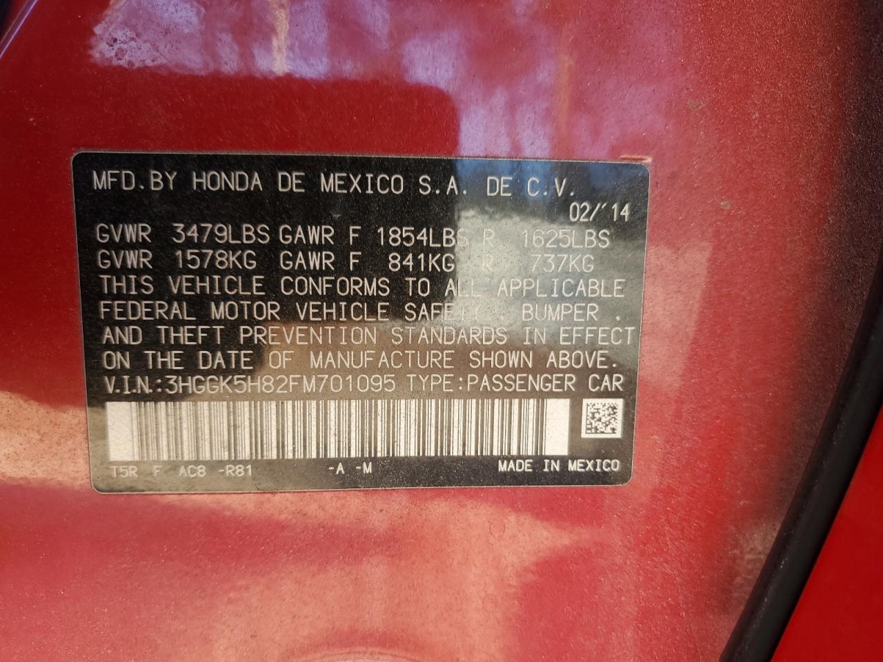 2015 Honda Fit Ex VIN: 3HGGK5H82FM701095 Lot: 93703455