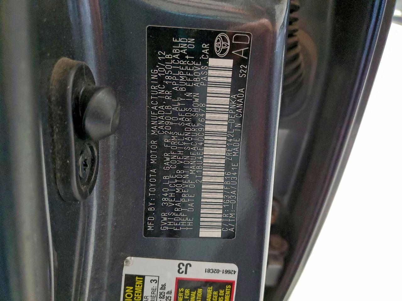 2013 Toyota Corolla Base VIN: 2T1BU4EE4DC976478 Lot: 94172955