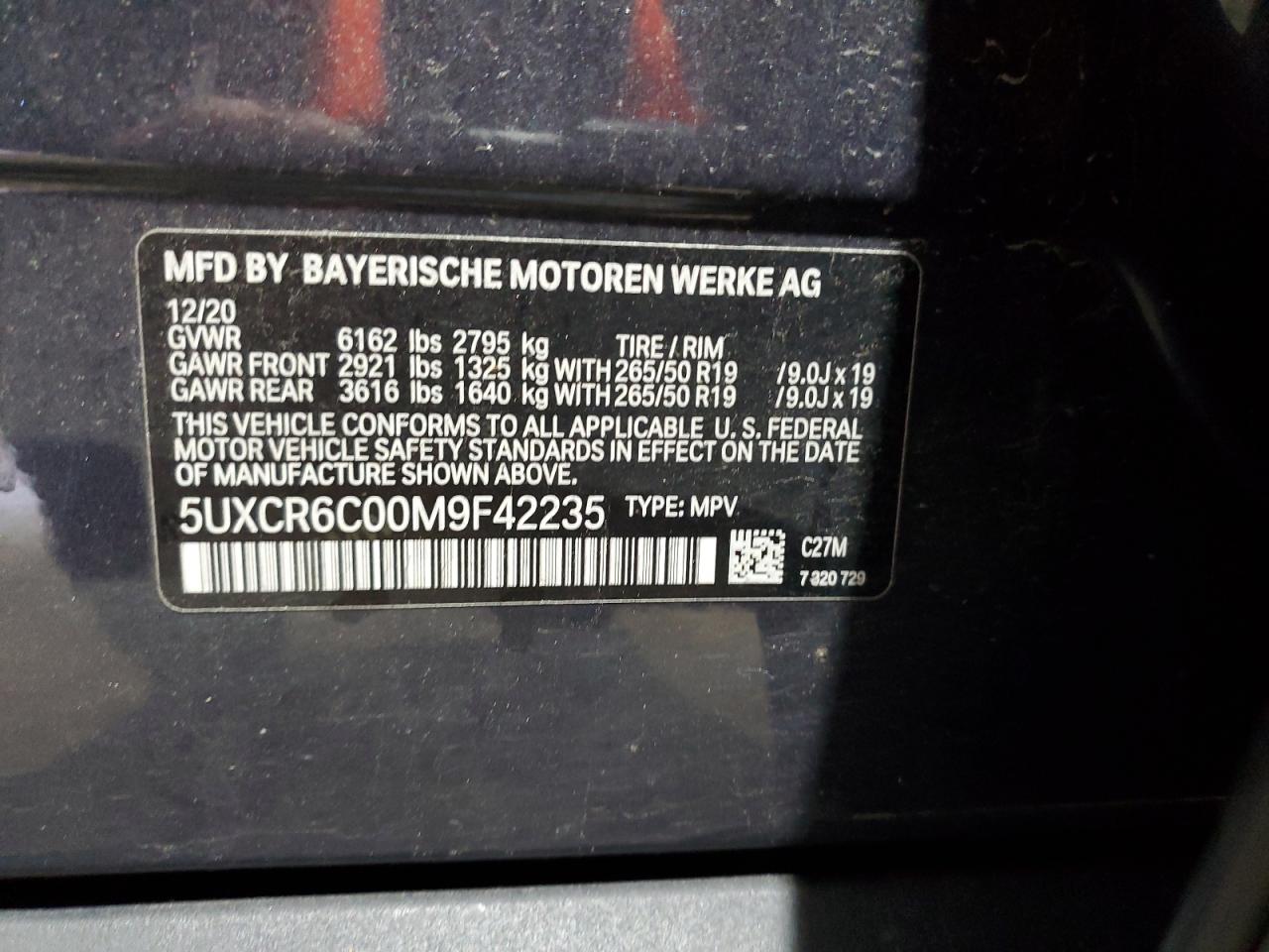 2021 BMW X5 xDrive40I VIN: 5UXCR6C00M9F42235 Lot: 91193575