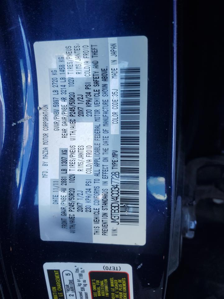 2012 Mazda Cx-9 VIN: JM3TB3DV4C0347728 Lot: 93050365