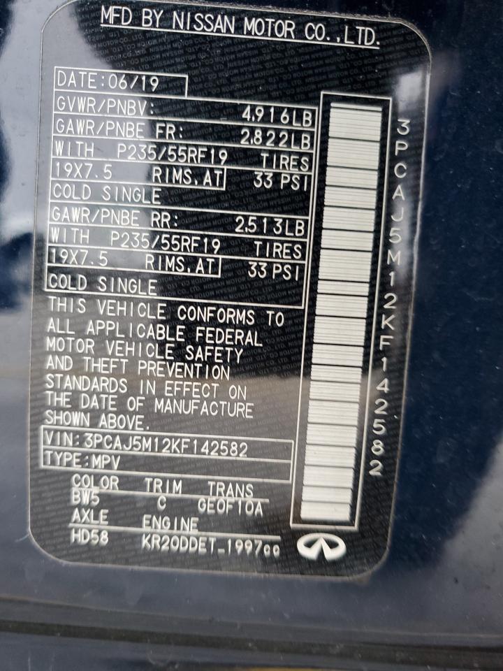 2019 Infiniti Qx50 Essential VIN: 3PCAJ5M12KF142582 Lot: 91861075