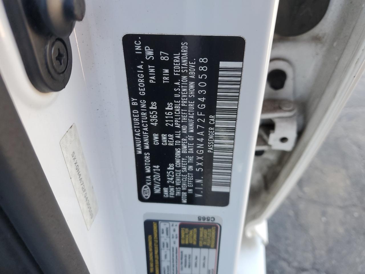 2015 Kia Optima Ex VIN: 5XXGN4A72FG430588 Lot: 92327705