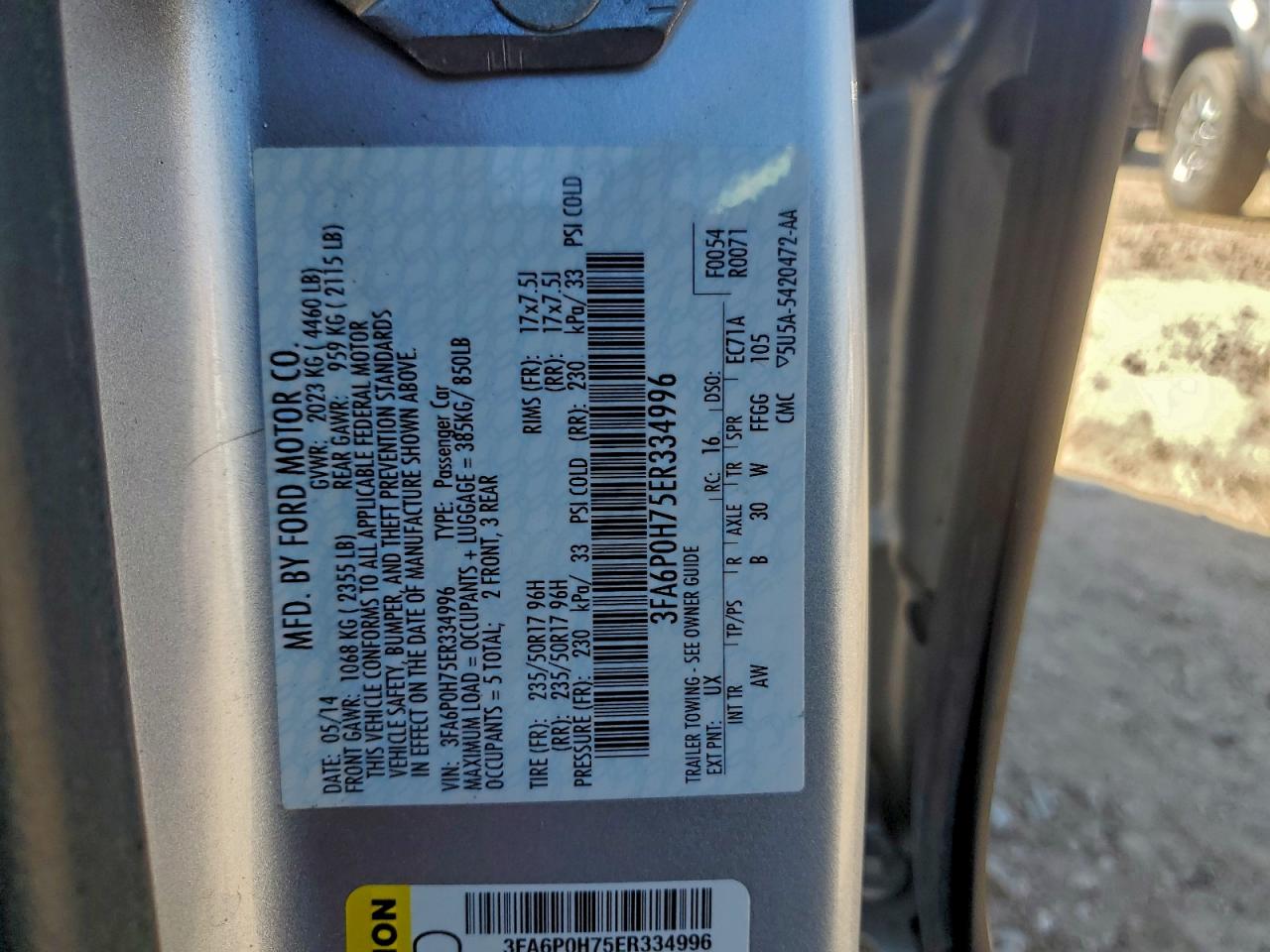 2014 Ford Fusion Se VIN: 3FA6P0H75ER334996 Lot: 94414855