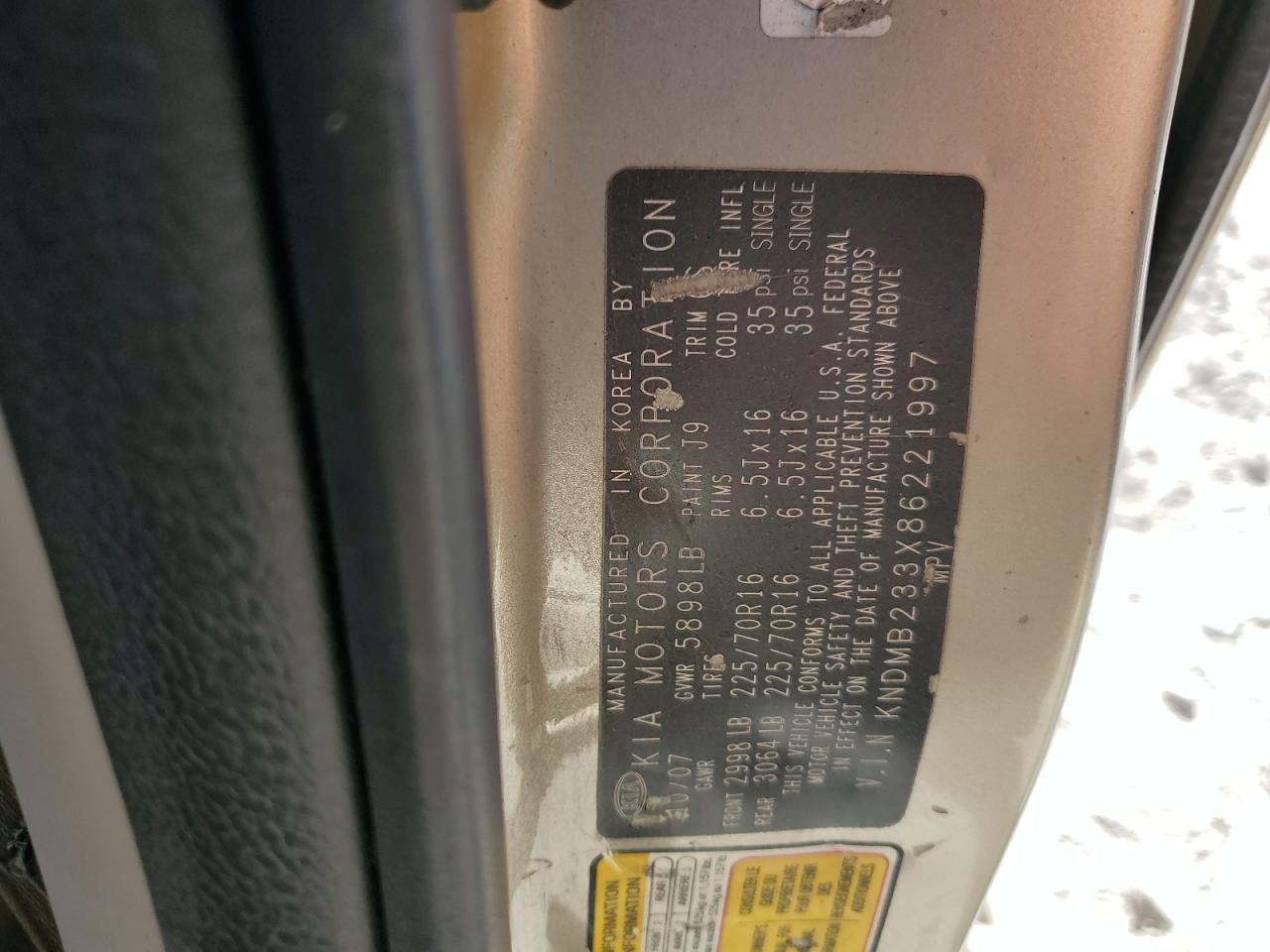 2008 Kia Sedona Ex VIN: KNDMB233X86221997 Lot: 92804915