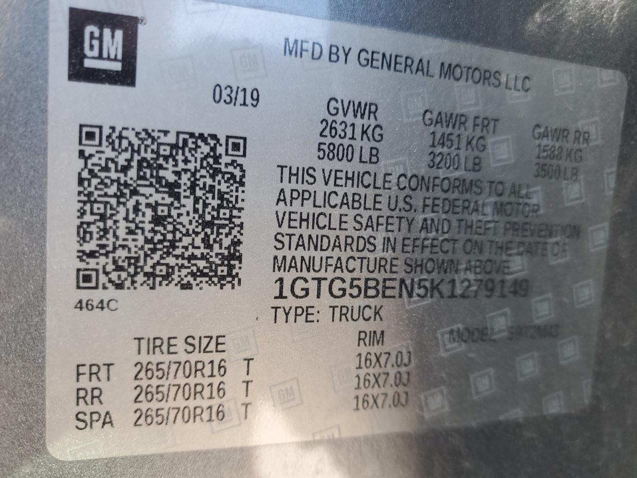 2019 GMC Canyon VIN: 1GTG5BEN5K1279149 Lot: 93131825