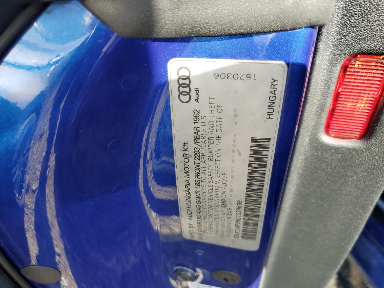 2016 Audi Tts VIN: TRUC1AFV9G1029669 Lot: 91449415