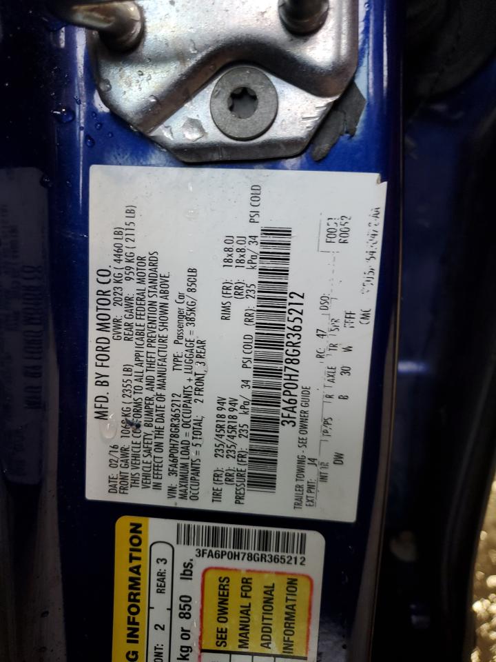 2016 Ford Fusion Se VIN: 3FA6P0H78GR365212 Lot: 93923455