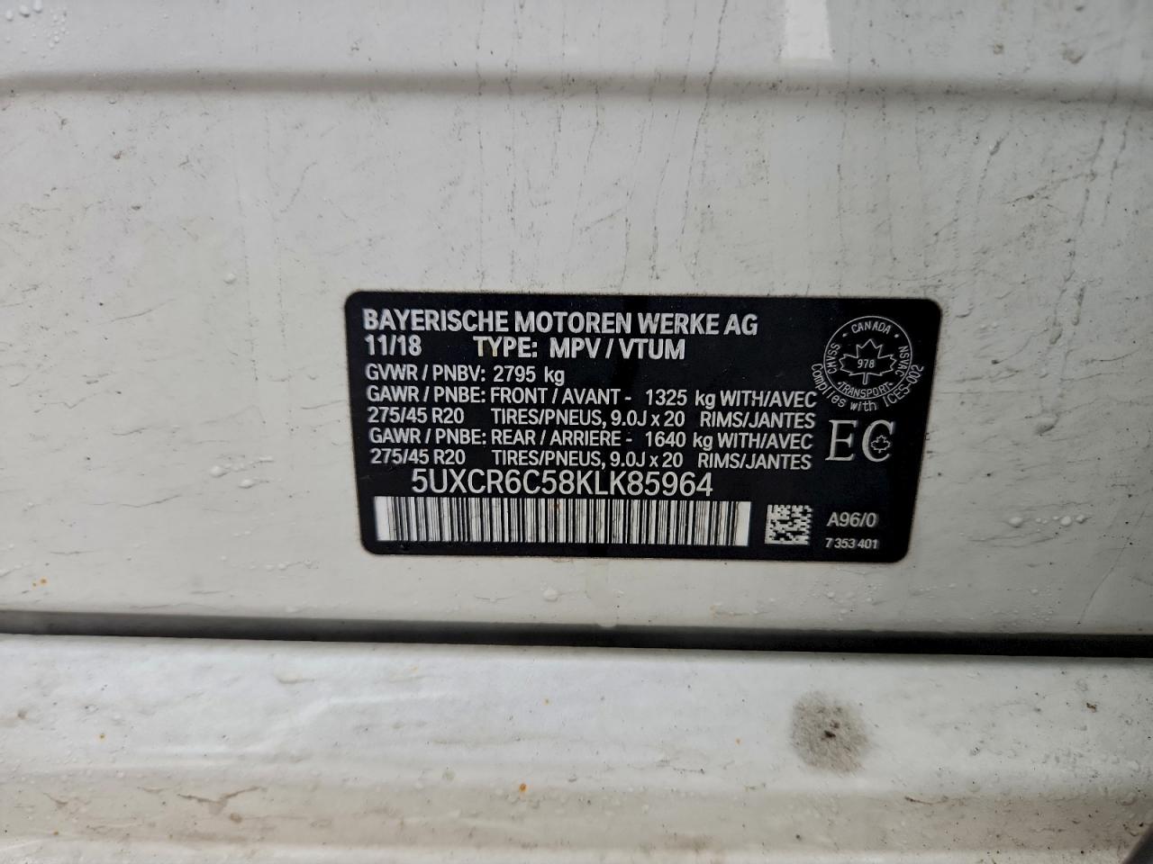 2019 BMW X5 xDrive40I VIN: 5UXCR6C58KLK85964 Lot: 93283075