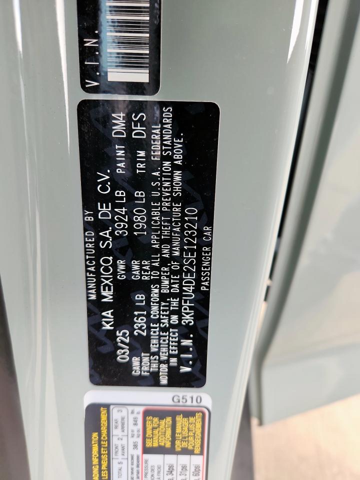 2025 Kia K4 Ex VIN: 3KPFU4DE2SE123210 Lot: 92810015
