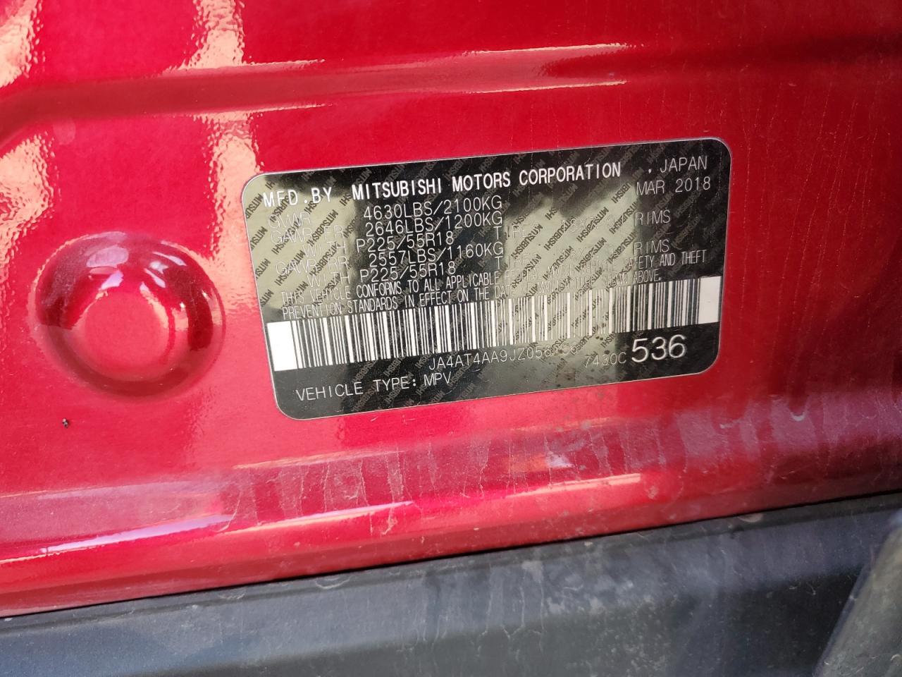 2018 Mitsubishi Eclipse Cross Le VIN: JA4AT4AA9JZ056066 Lot: 92306675