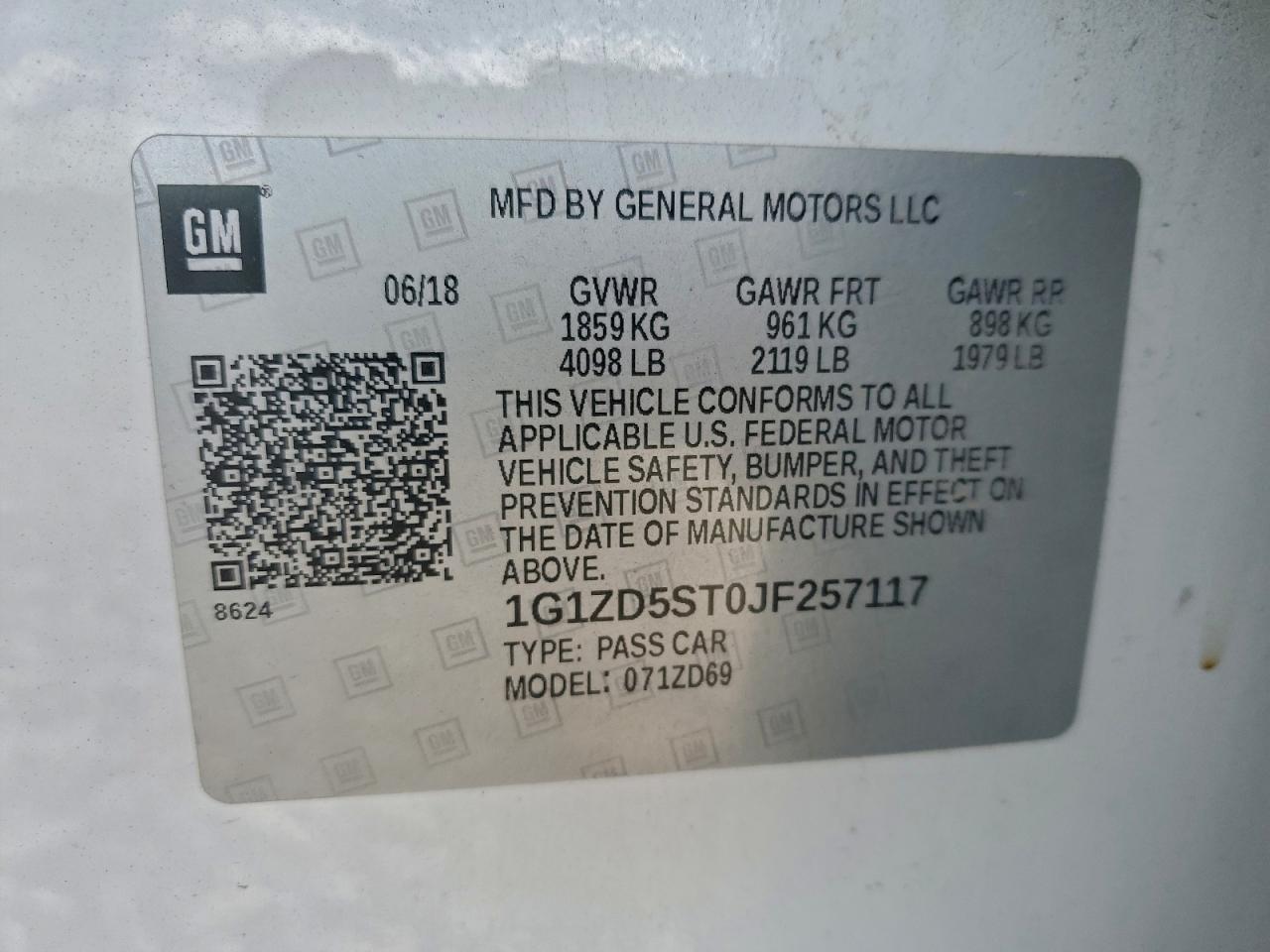 2018 Chevrolet Malibu Lt VIN: 1G1ZD5ST0JF257117 Lot: 94453665