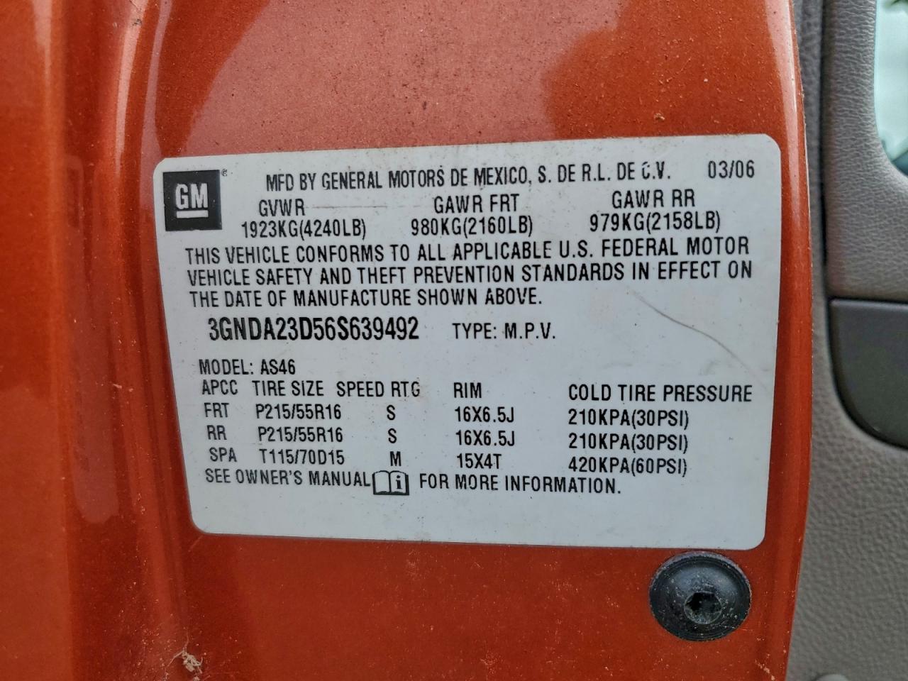 2006 Chevrolet Hhr Lt VIN: 3GNDA23D56S639492 Lot: 93958665