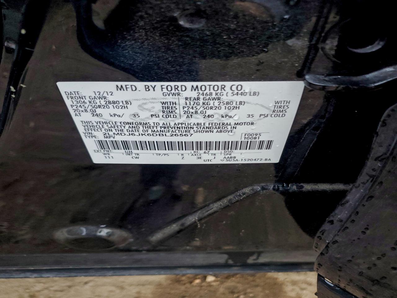 2013 Lincoln Mkx VIN: 2LMDJ6JK6DBL26567 Lot: 93887885