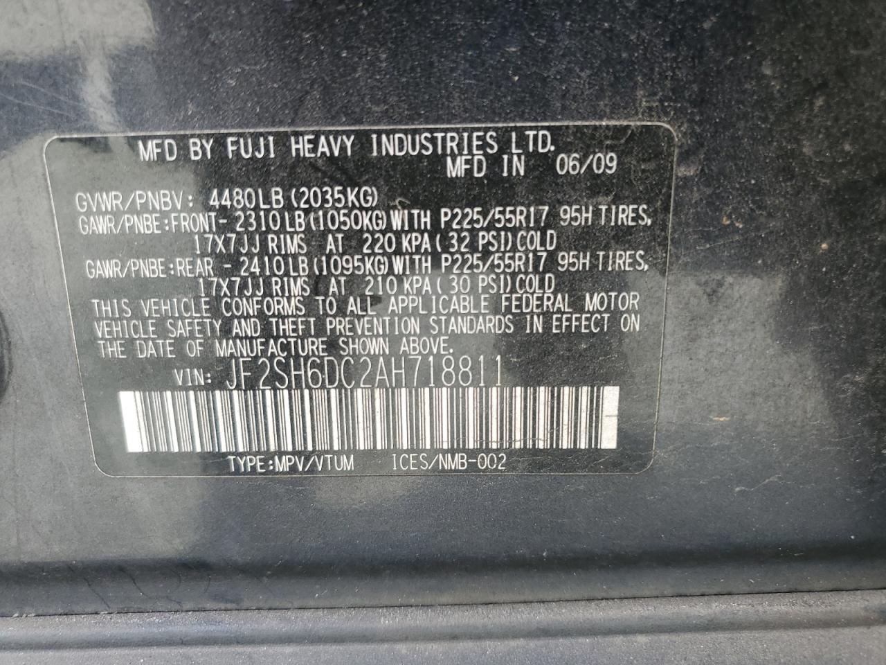 2010 Subaru Forester 2.5X Limited VIN: JF2SH6DC2AH718811 Lot: 93269985