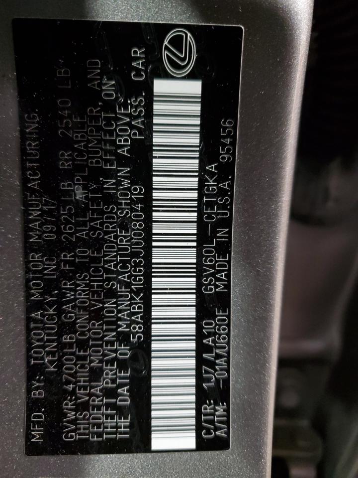 2018 Lexus Es 350 VIN: 58ABK1GG3JU080419 Lot: 93261285