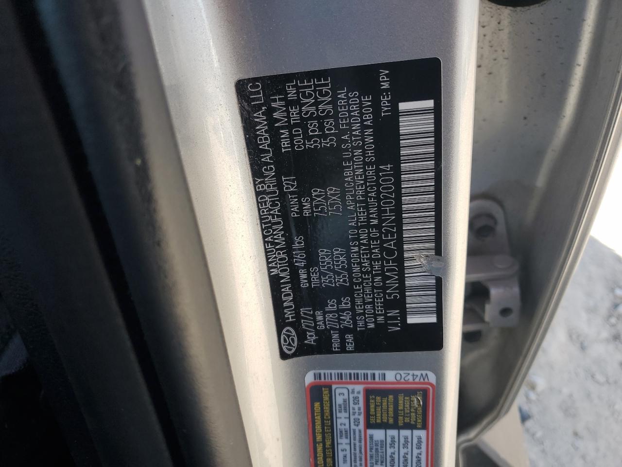 2022 Hyundai Tucson Sel VIN: 5NMJFCAE2NH020014 Lot: 91041275