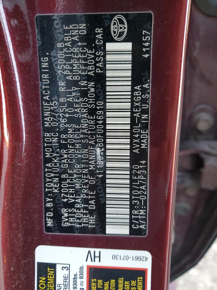 2015 Toyota Avalon Hybrid VIN: 4T1BD1EB0FU046910 Lot: 92867935