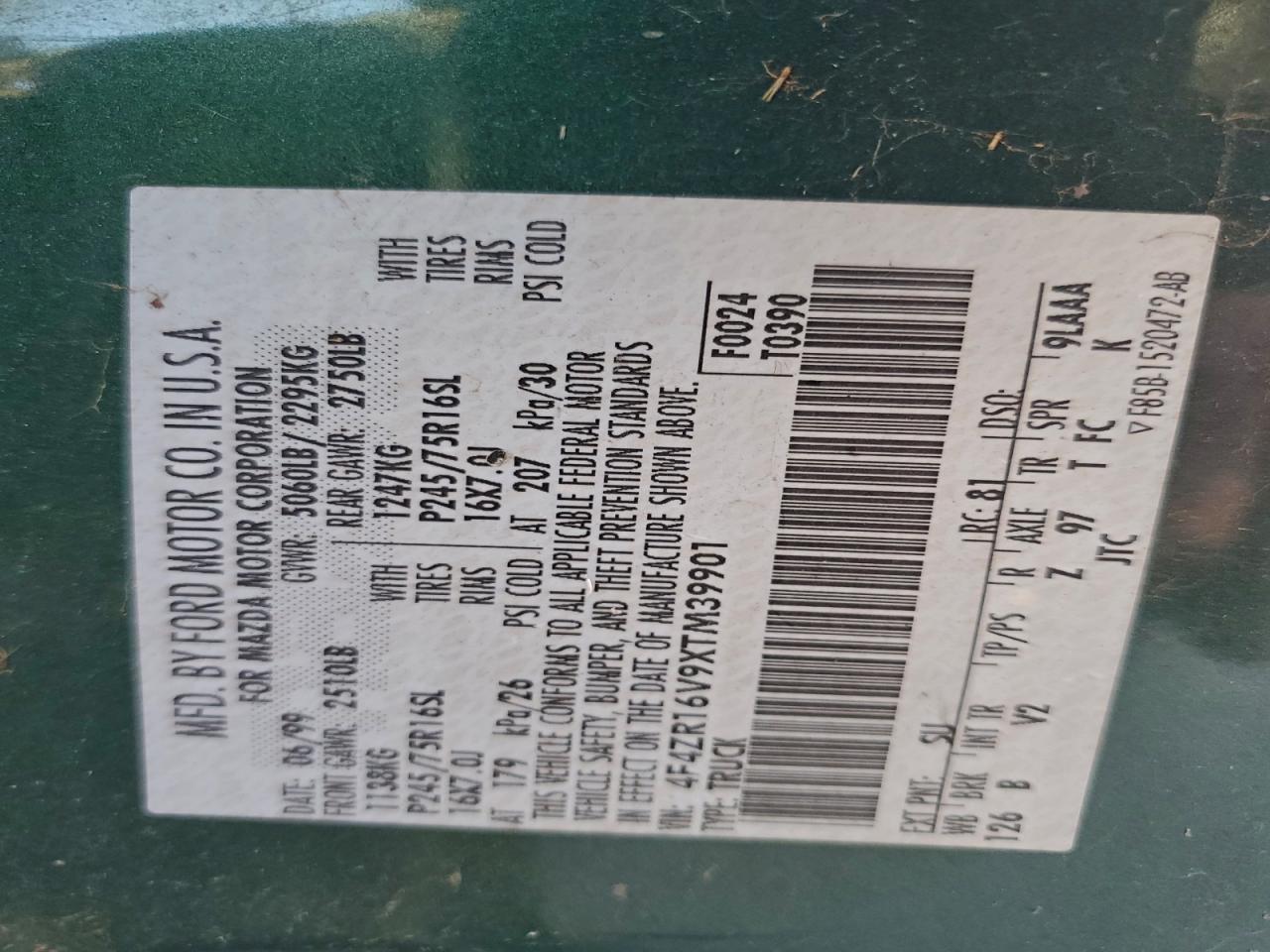 1999 Mazda B3000 Cab Plus VIN: 4F4ZR16V9XTM39901 Lot: 94681755