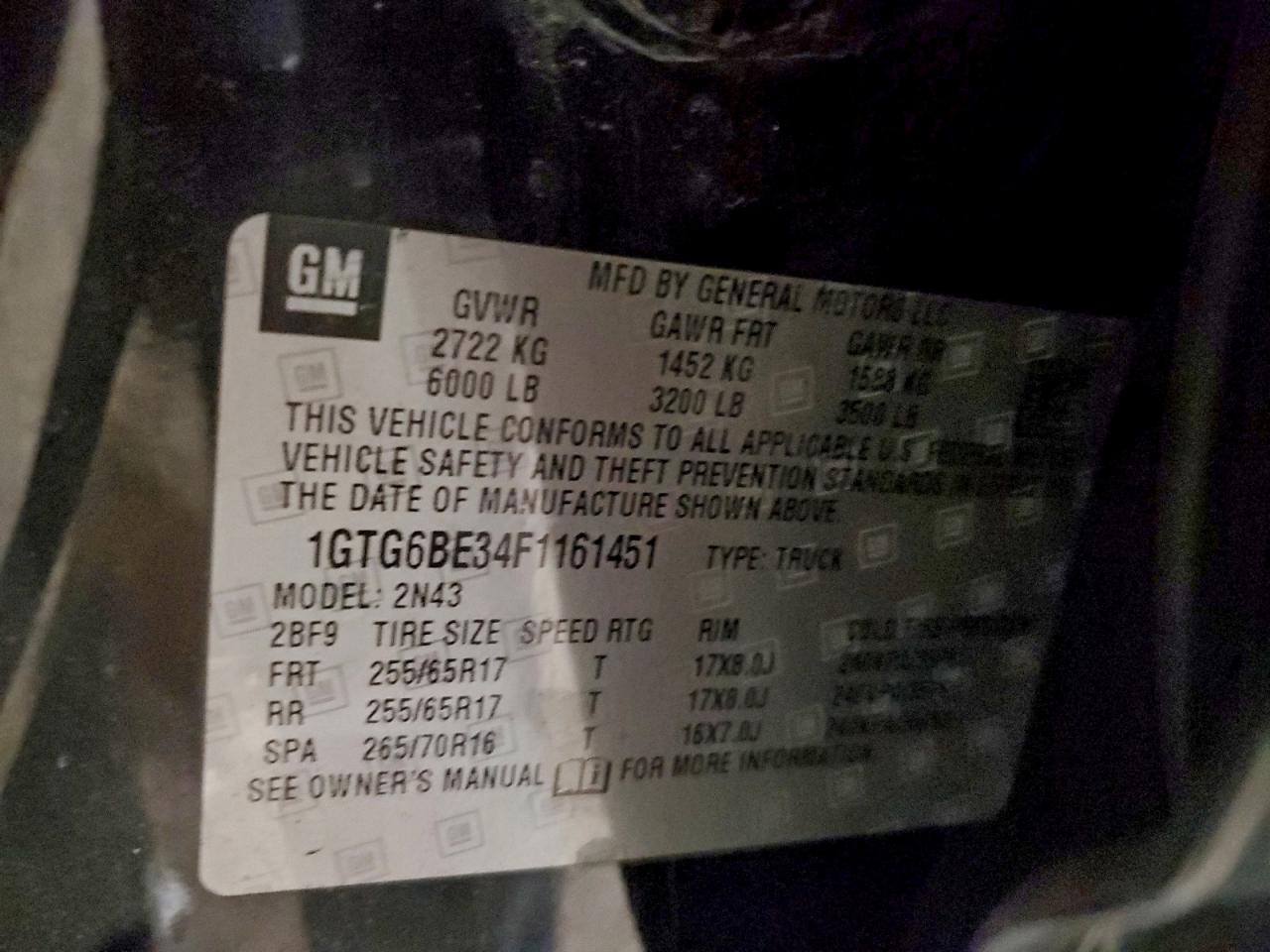 2015 GMC Canyon Sle VIN: 1GTG6BE34F1161451 Lot: 93820585