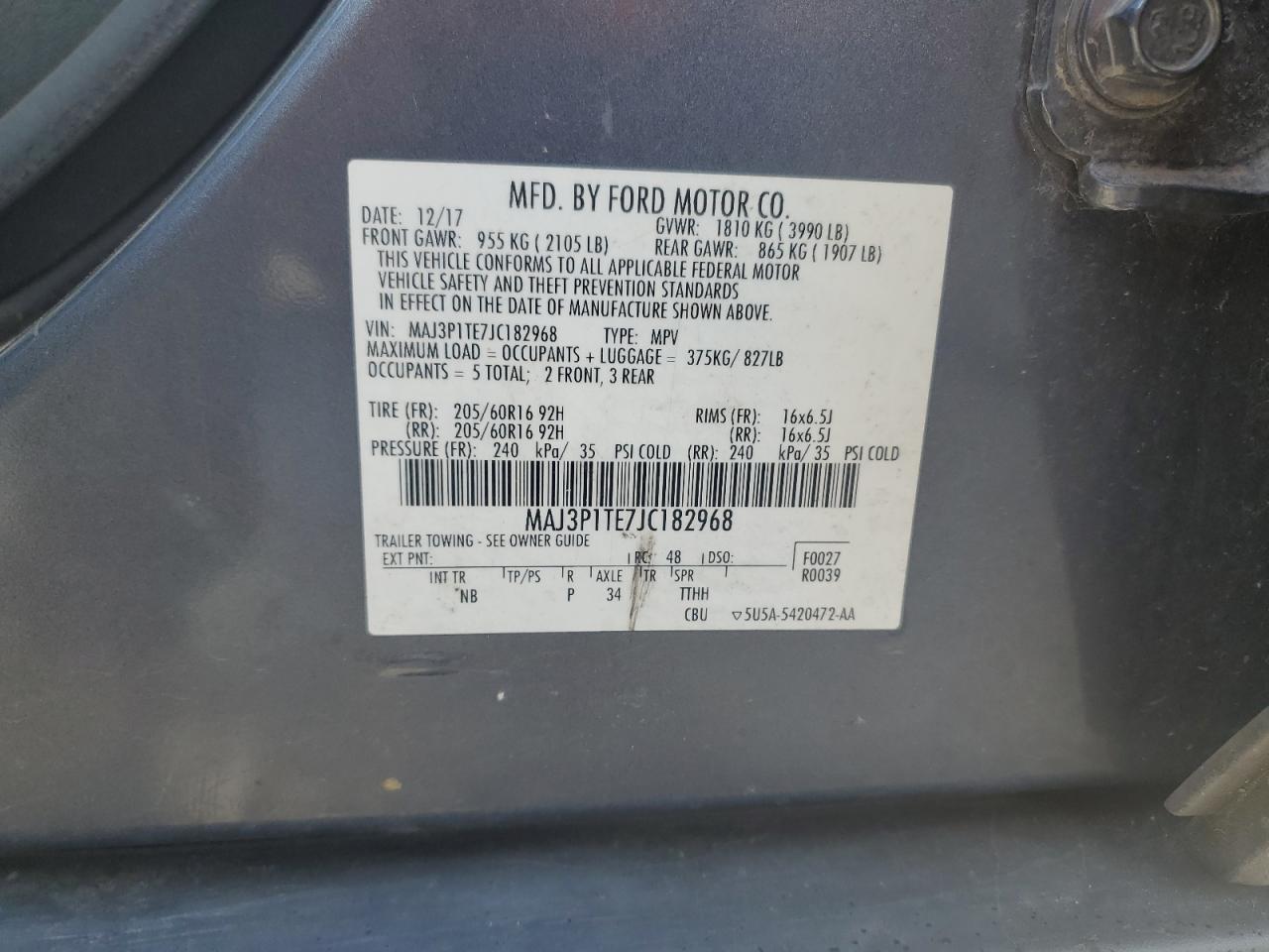 2018 Ford Ecosport Se VIN: MAJ3P1TE7JC182968 Lot: 91375285