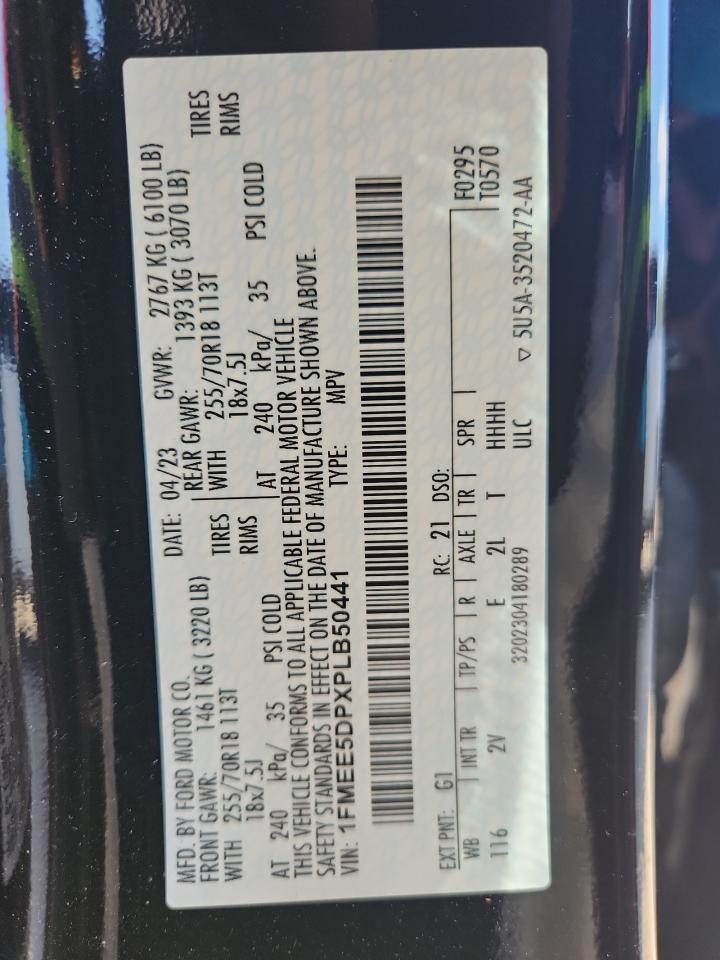 2023 Ford Bronco Base VIN: 1FMEE5DPXPLB50441 Lot: 91847065