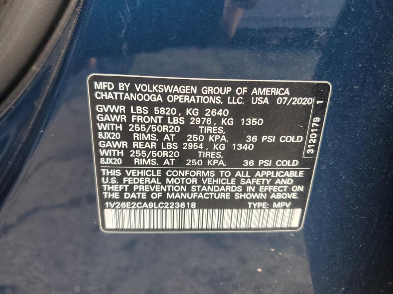 2020 Volkswagen Atlas Cross Sport Se VIN: 1V26E2CA9LC223618 Lot: 91403465