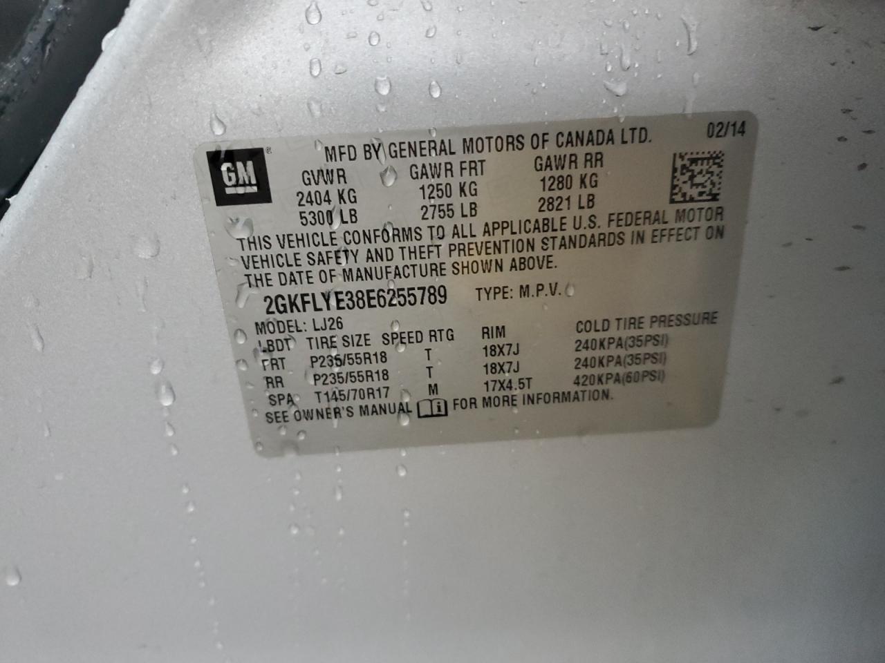 2014 GMC Terrain Slt VIN: 2GKFLYE38E6255789 Lot: 93951265