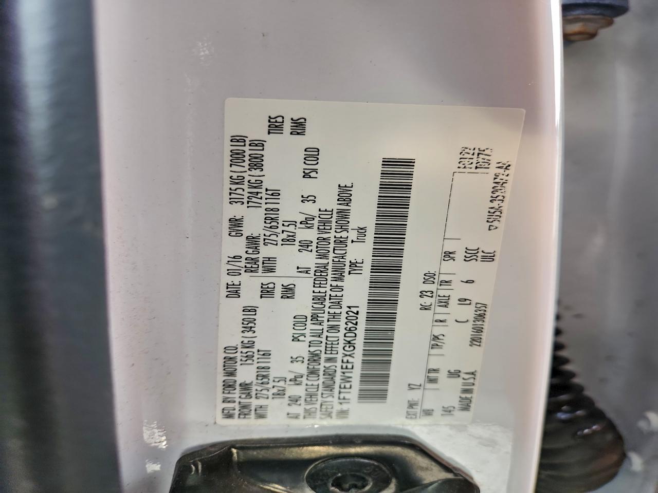 2016 Ford F150 Supercrew VIN: 1FTEW1EFXGKD62021 Lot: 93110975