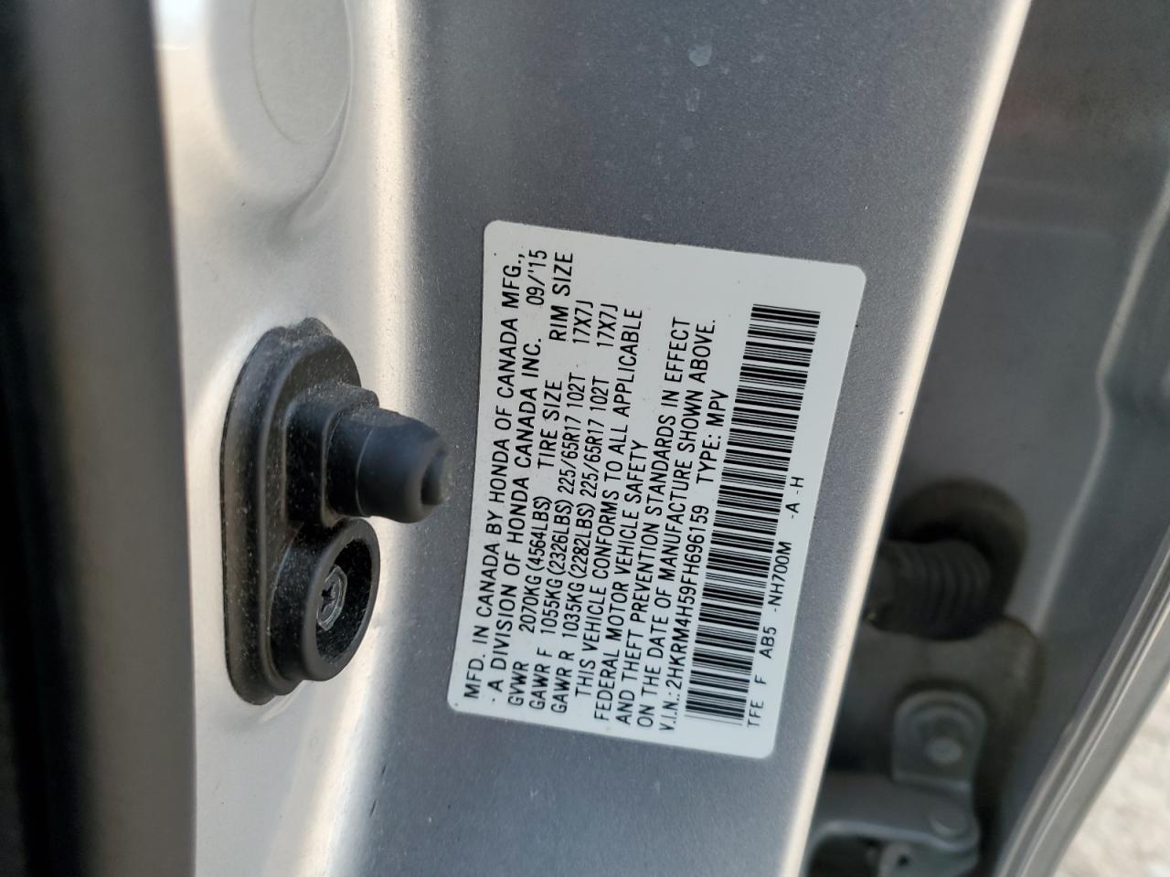 2015 Honda Cr-V Ex VIN: 2HKRM4H59FH696159 Lot: 93617715