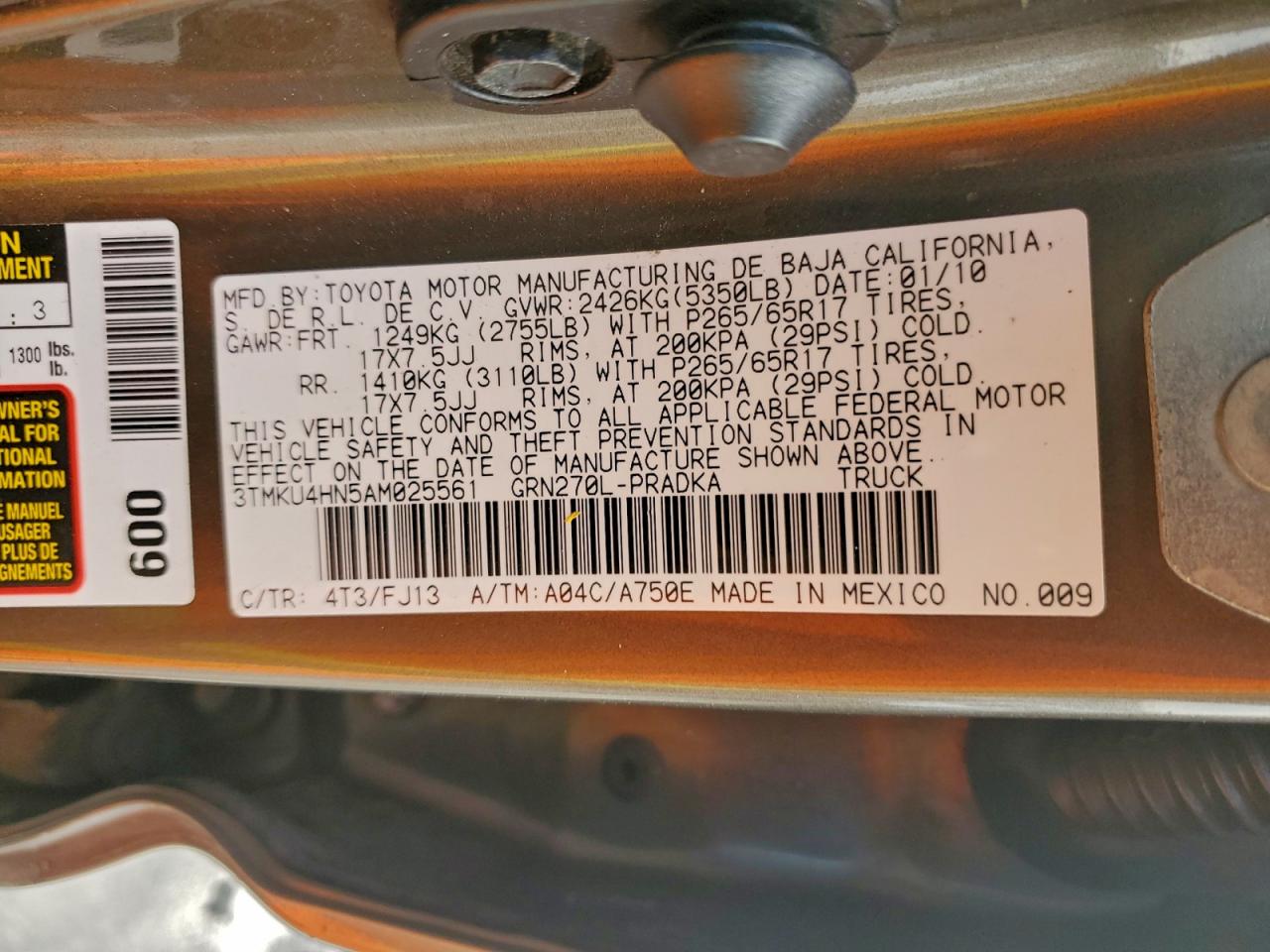 2010 Toyota Tacoma Double Cab Prerunner Long Bed VIN: 3TMKU4HN5AM025561 Lot: 93972005