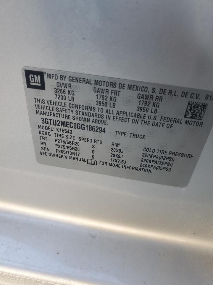 2016 GMC Sierra K1500 Sle VIN: 3GTU2MEC0GG186294 Lot: 91265495