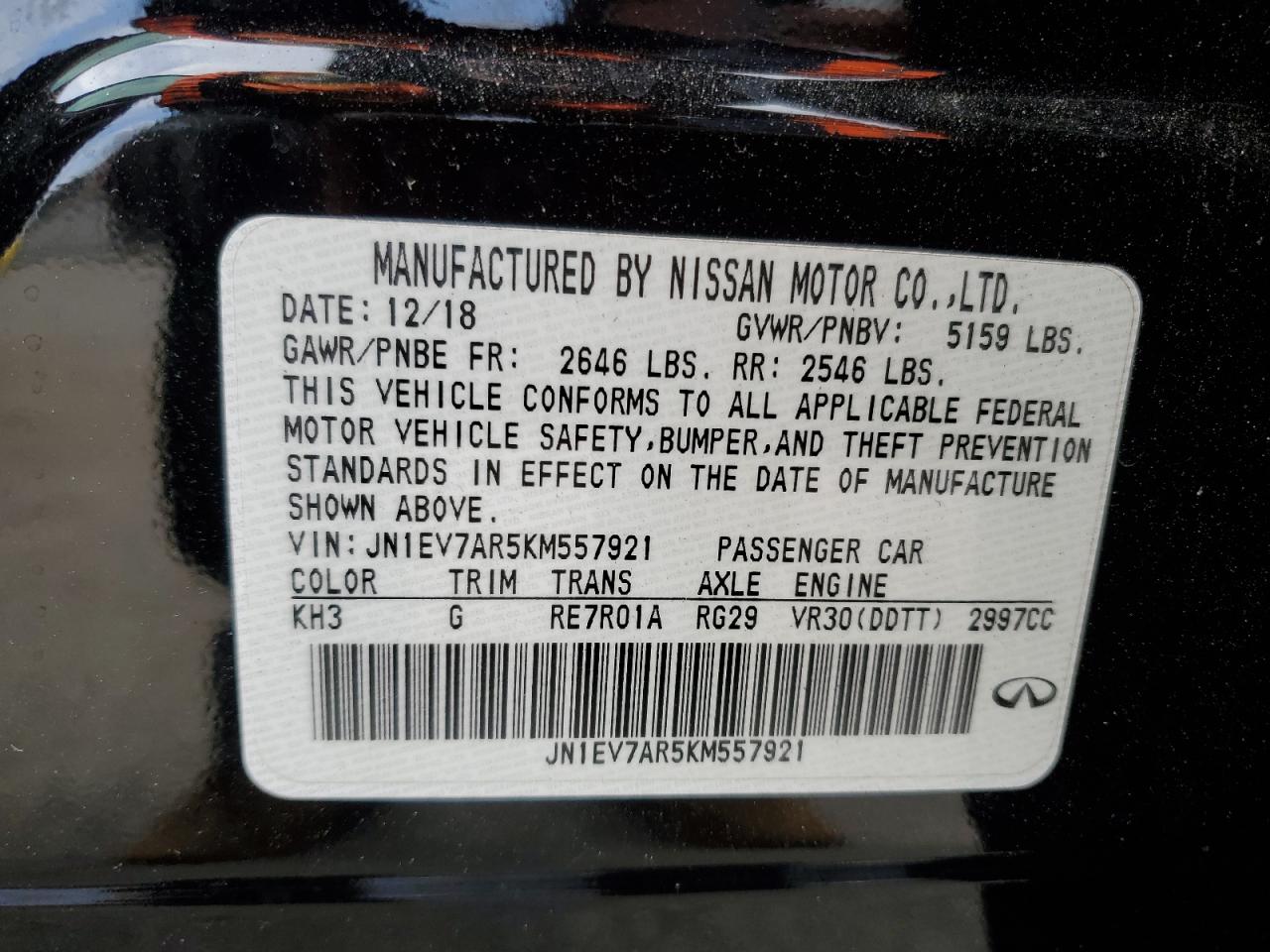 2019 Infiniti Q50 Luxe VIN: JN1EV7AR5KM557921 Lot: 92523315