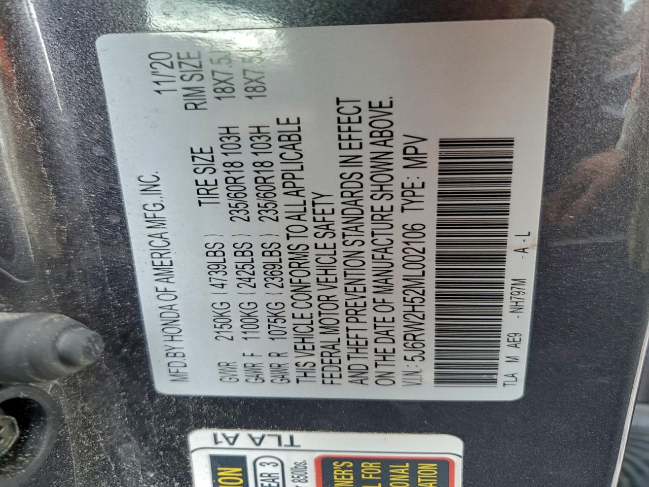 2021 Honda Cr-V Ex VIN: 5J6RW2H52ML002106 Lot: 93413245