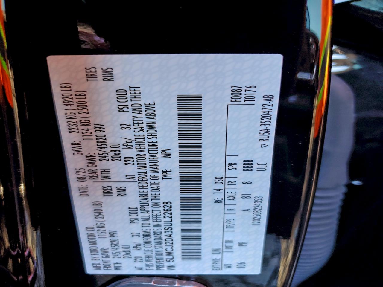 2025 Lincoln Corsair Reserve VIN: 5LMCJ2DA3SUL22628 Lot: 93889575