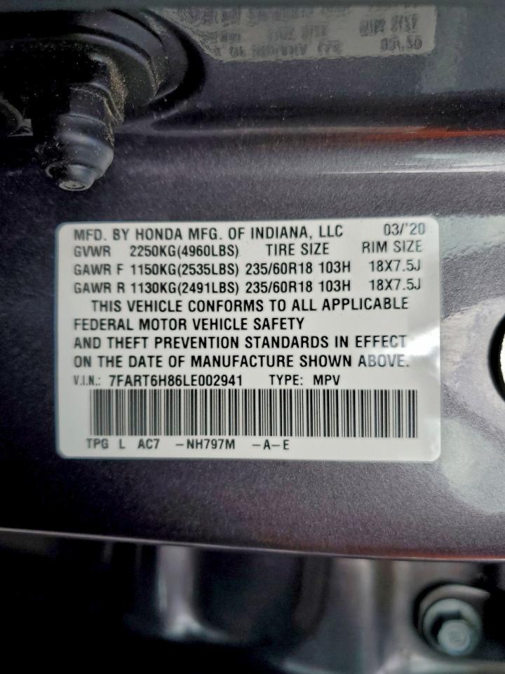 2020 Honda Cr-V Exl VIN: 7FART6H86LE002941 Lot: 93973695