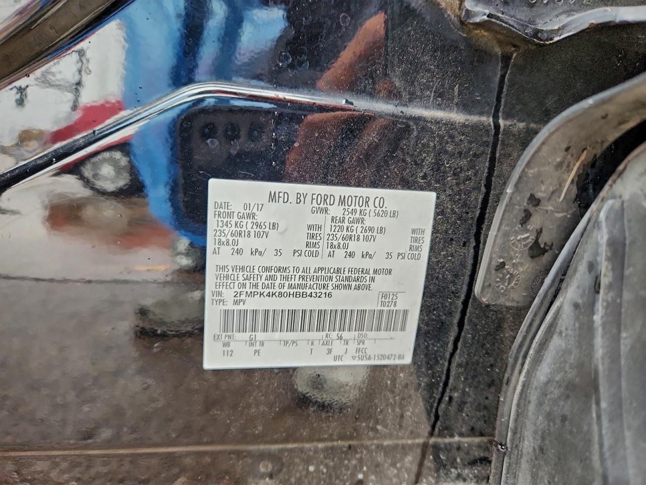 2017 Ford Edge Titanium VIN: 2FMPK4K80HBB43216 Lot: 92929245