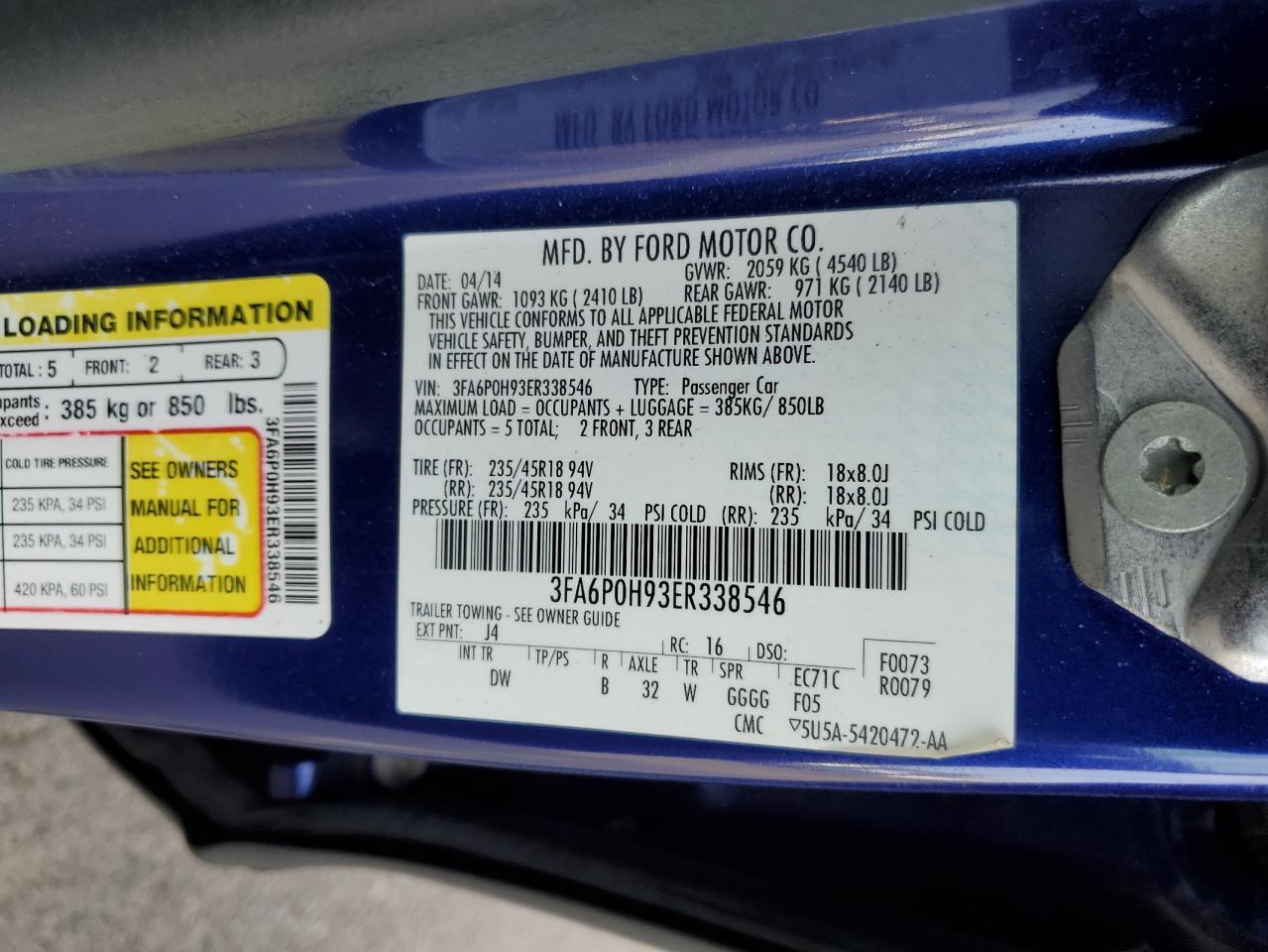 2014 Ford Fusion Se VIN: 3FA6P0H93ER338546 Lot: 92197965