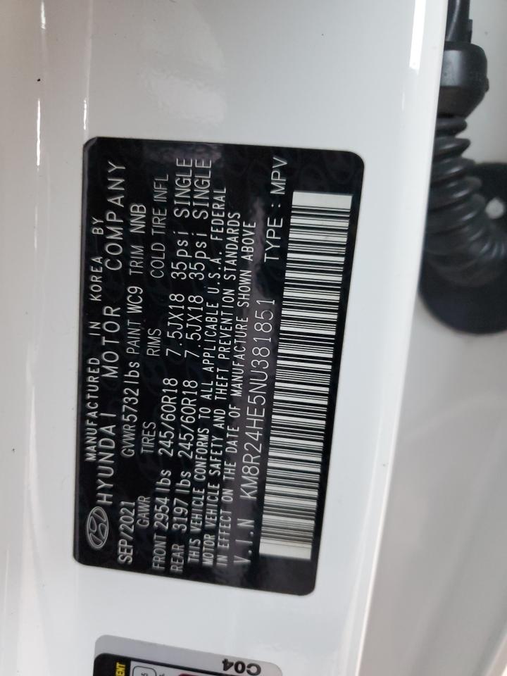 2022 Hyundai Palisade Sel VIN: KM8R24HE5NU381851 Lot: 91201625