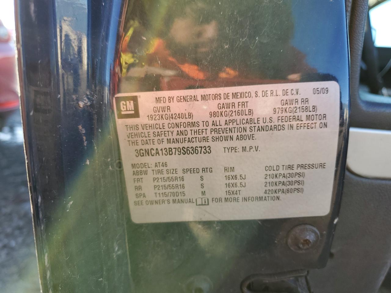 2009 Chevrolet Hhr Ls VIN: 3GNCA13B79S636733 Lot: 92899315