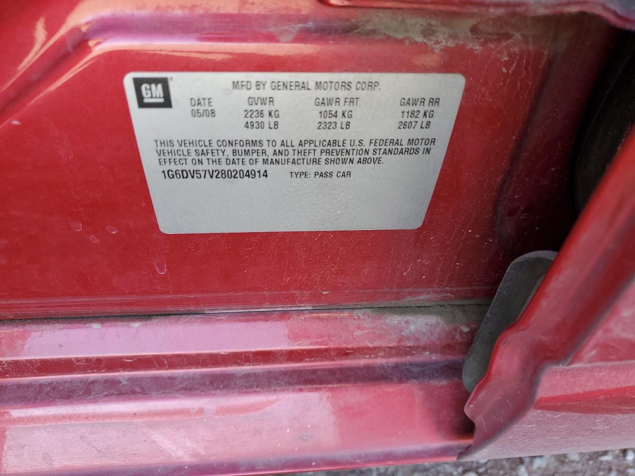 2008 Cadillac Cts Hi Feature V6 VIN: 1G6DV57V280204914 Lot: 92619225