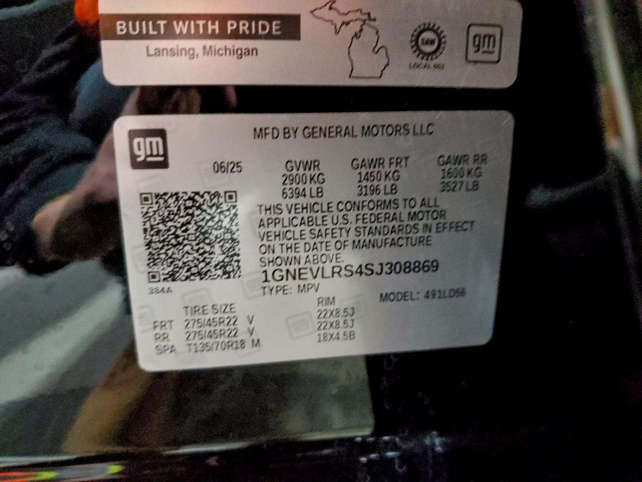 2025 Chevrolet Traverse Rs VIN: 1GNEVLRS4SJ308869 Lot: 94142255