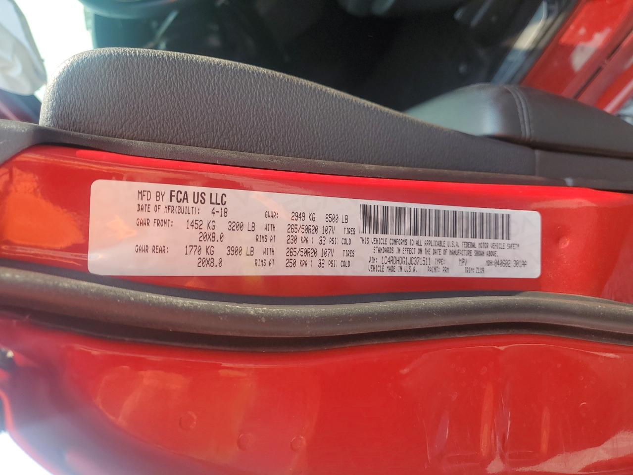 2018 Dodge Durango Gt VIN: 1C4RDHDG1JC371511 Lot: 93551065