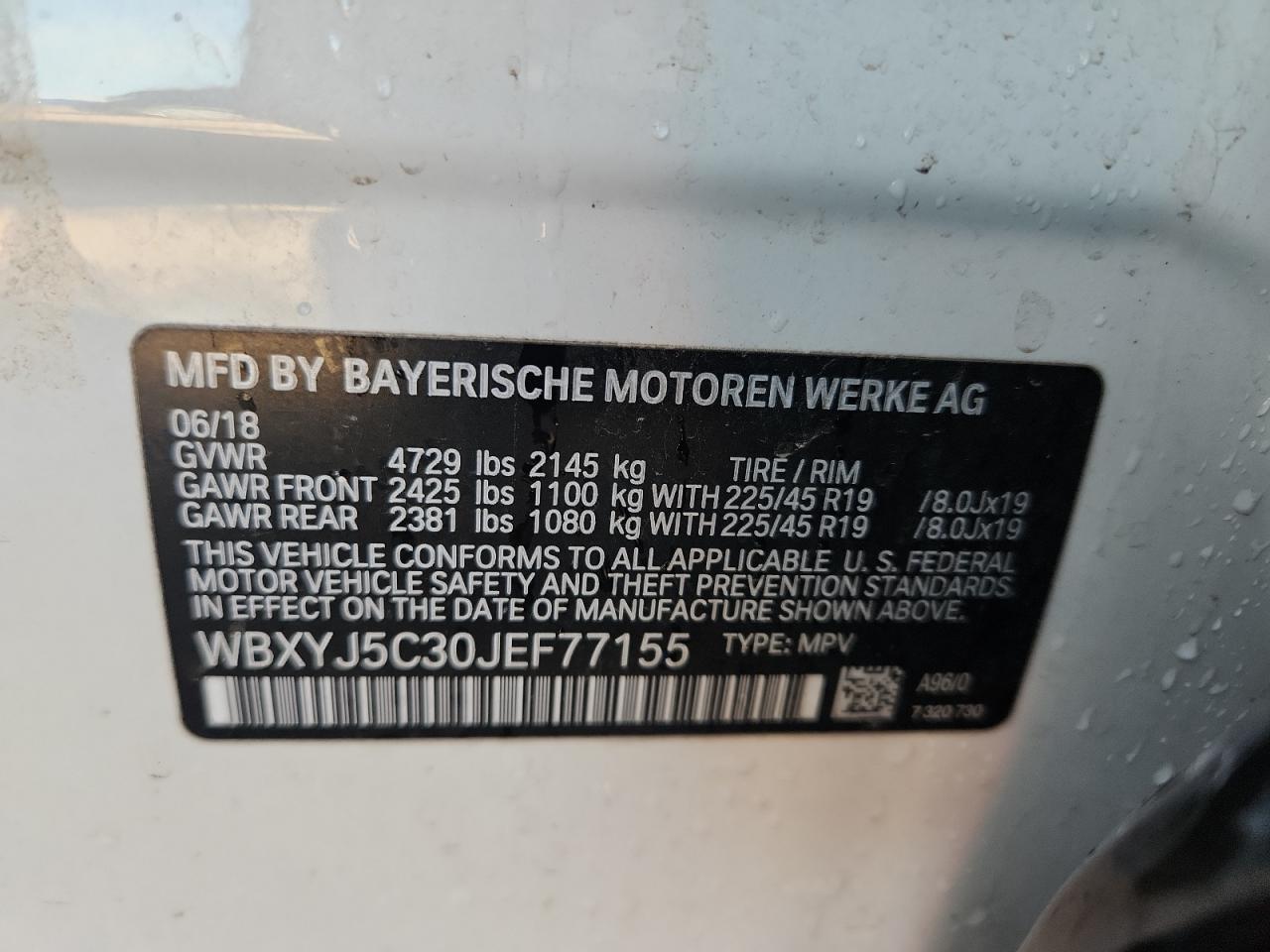 2018 BMW X2 xDrive28I VIN: WBXYJ5C30JEF77155 Lot: 90723365