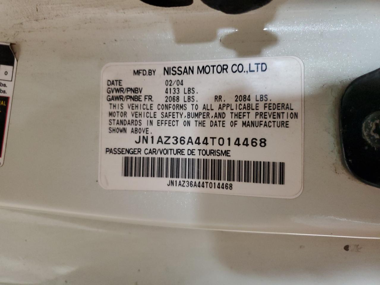 2004 Nissan 350Z Roadster VIN: JN1AZ36A44T014468 Lot: 91294105