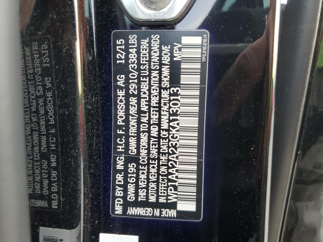 2016 Porsche Cayenne VIN: WP1AA2A23GKA13013 Lot: 92613845