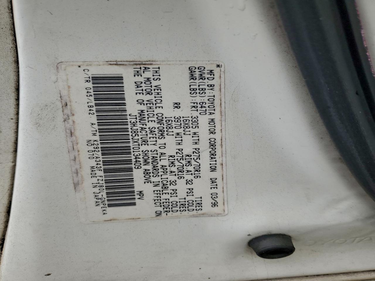 1996 Toyota Land Cruiser Hj85 VIN: JT3HJ85JXT0134409 Lot: 94192785