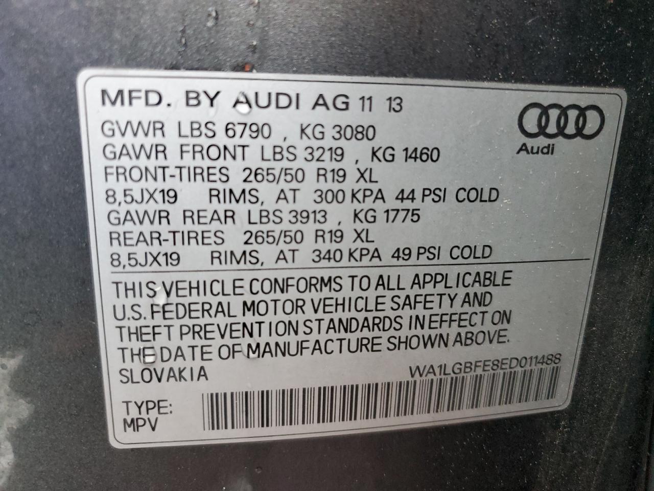 2014 Audi Q7 Premium Plus VIN: WA1LGBFE8ED011488 Lot: 91057655